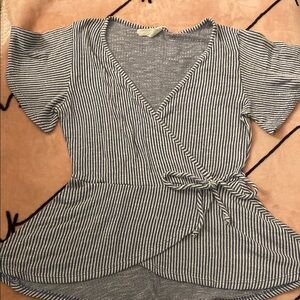 Navy and White Striped Wrap Top